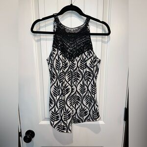 Absolutely Famous Black & White Crochet Yoke Camisole
